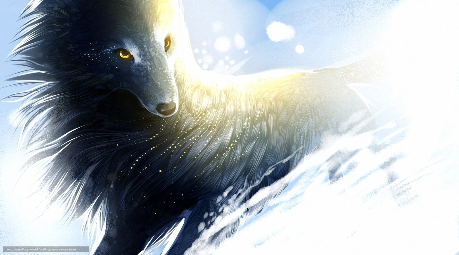 glowing wolf in snow
