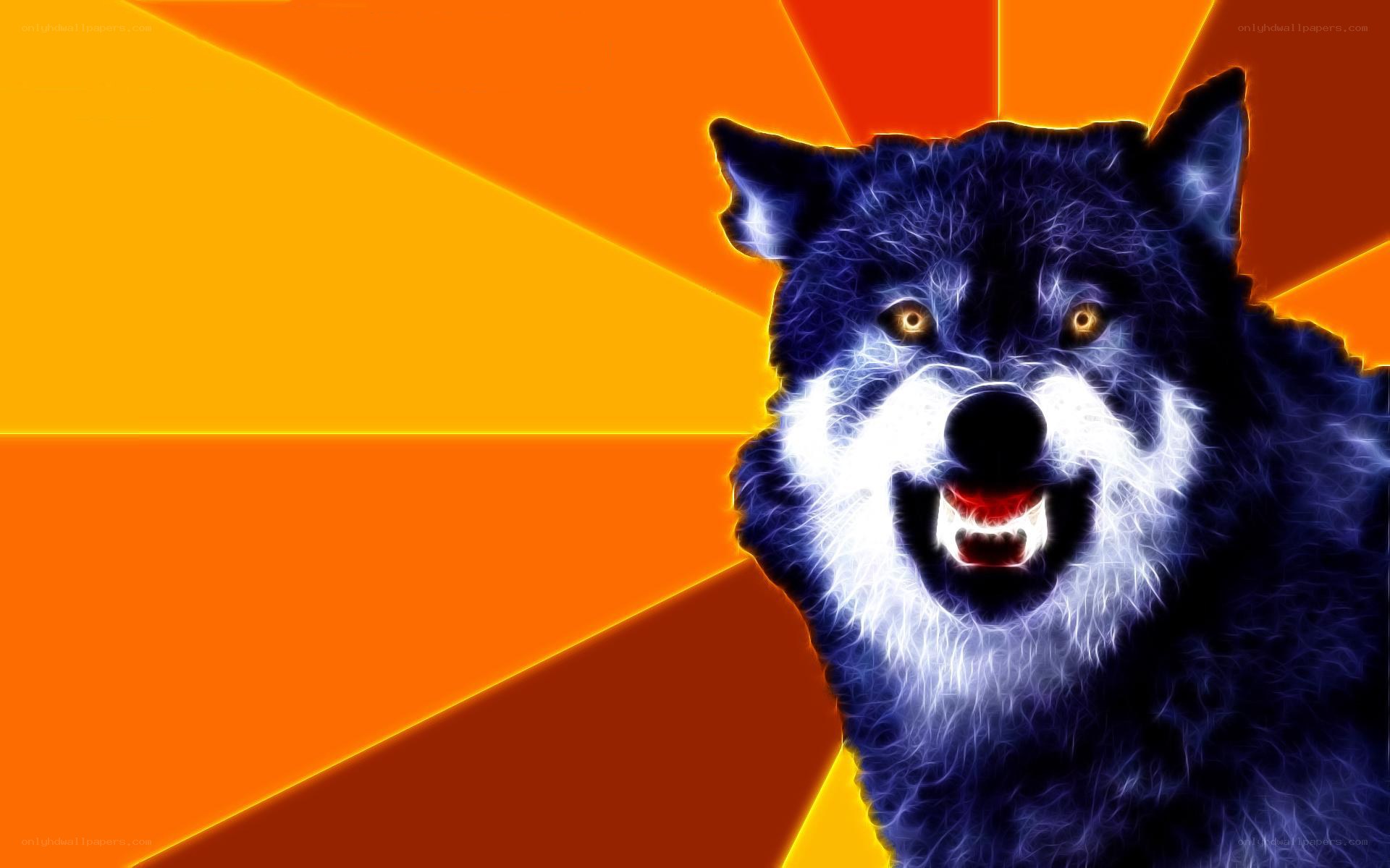 glowing wolf on orange background