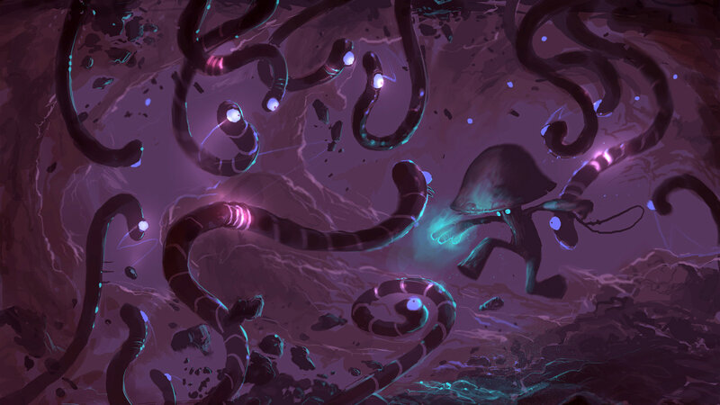 Glowing worms in cave