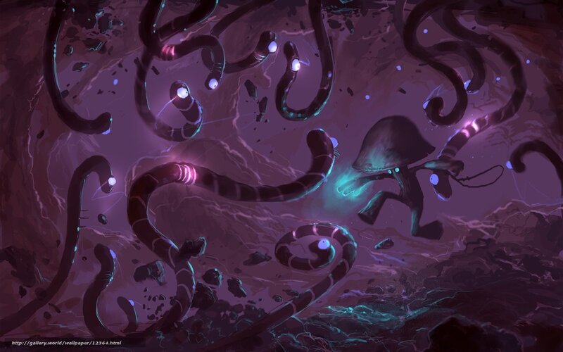 Glowing worms in dark cave