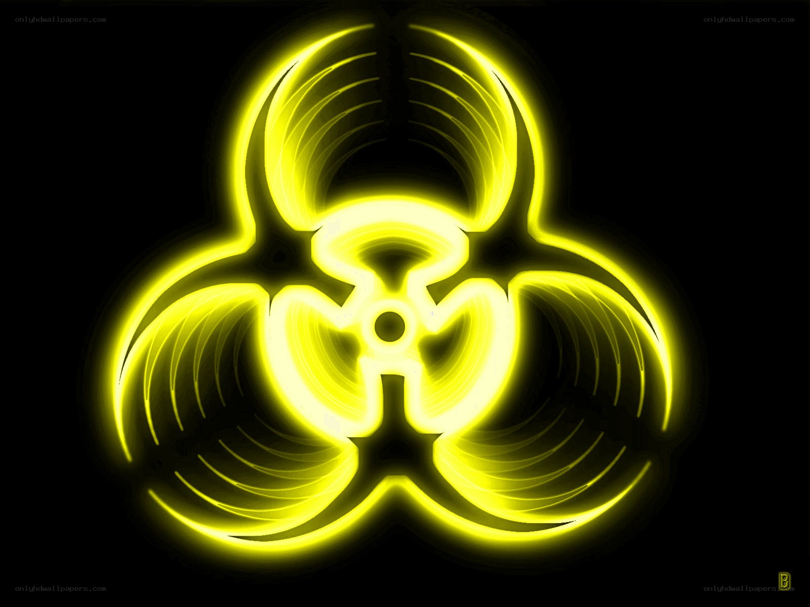 glowing yellow biohazard symbol