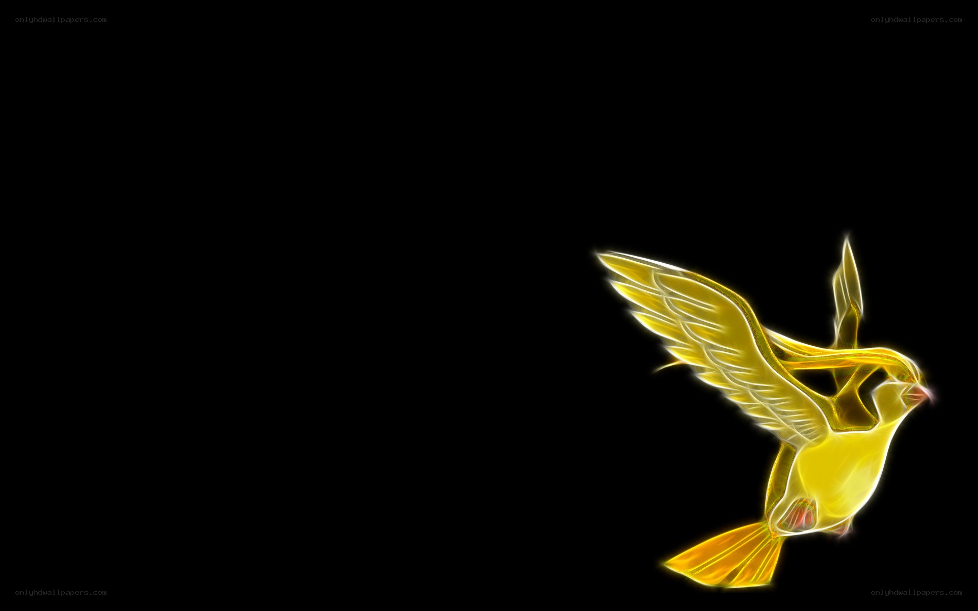 glowing yellow bird in flight