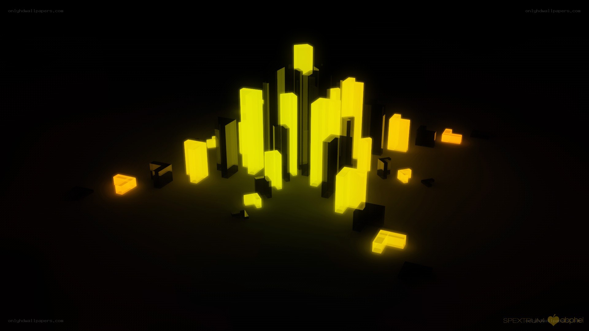 glowing yellow blocks in dark space