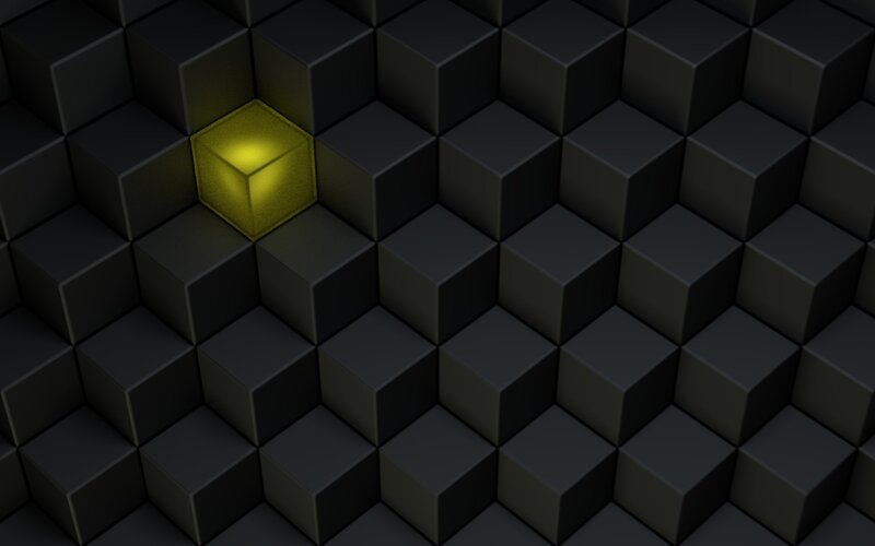 Glowing Yellow Cube — Black