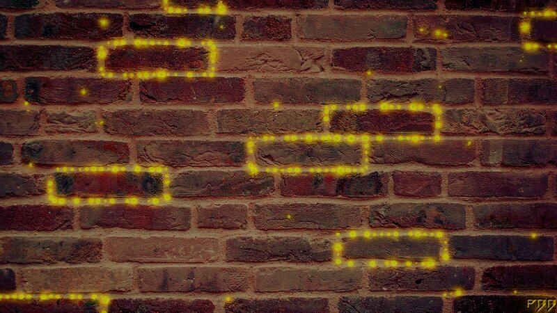 Glowing Yellow Dots on Brick Wall