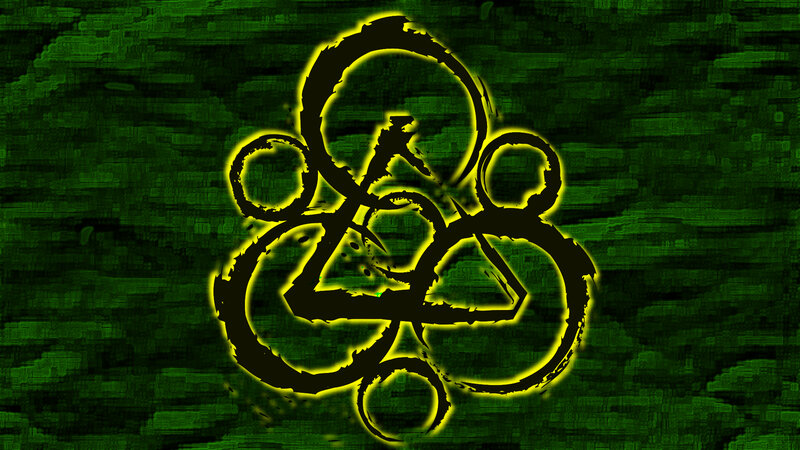 glowing yellow symbol on green background