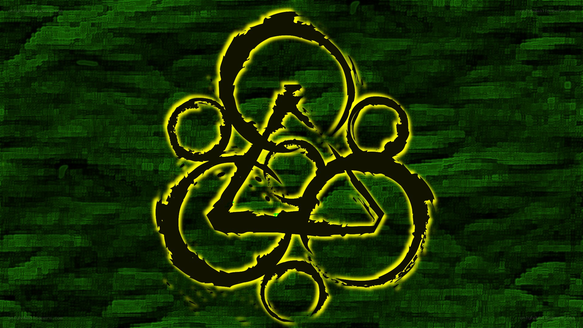 glowing yellow symbol on green background