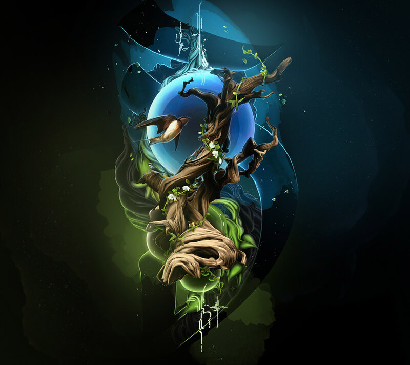 Gnarled Tree with Bird
