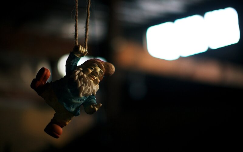 Gnome hanging on a rope
