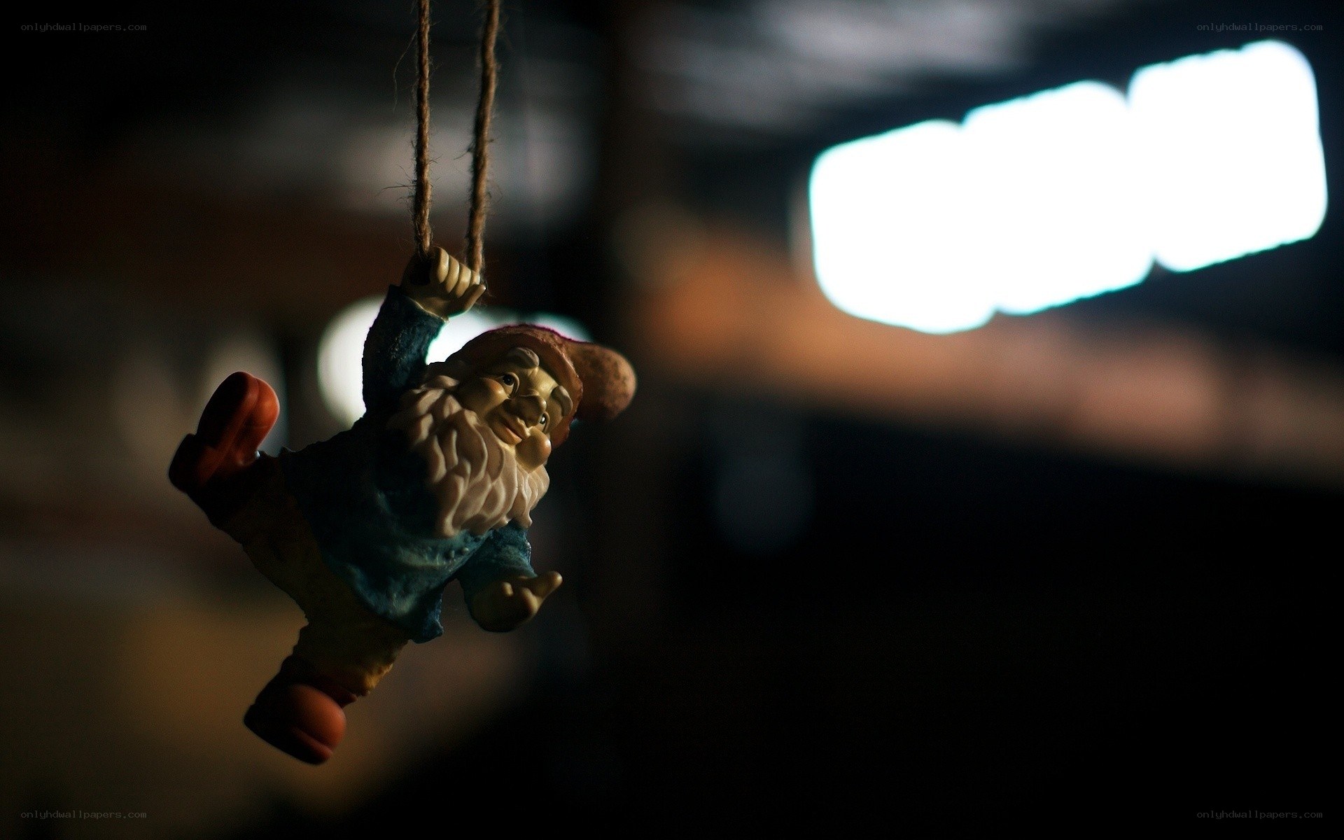 Gnome hanging on rope