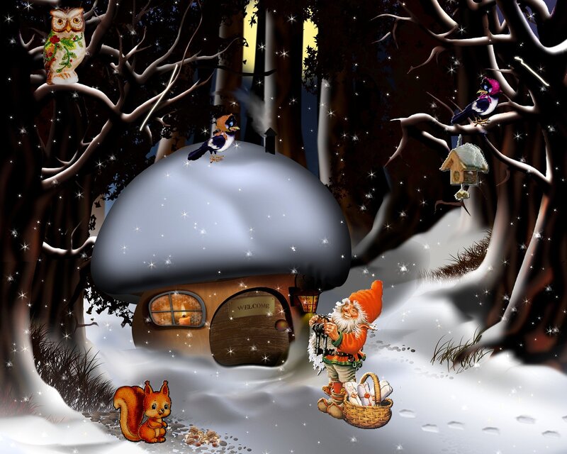 Gnome in Snowy Forest