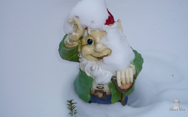 Gnome statue in snow