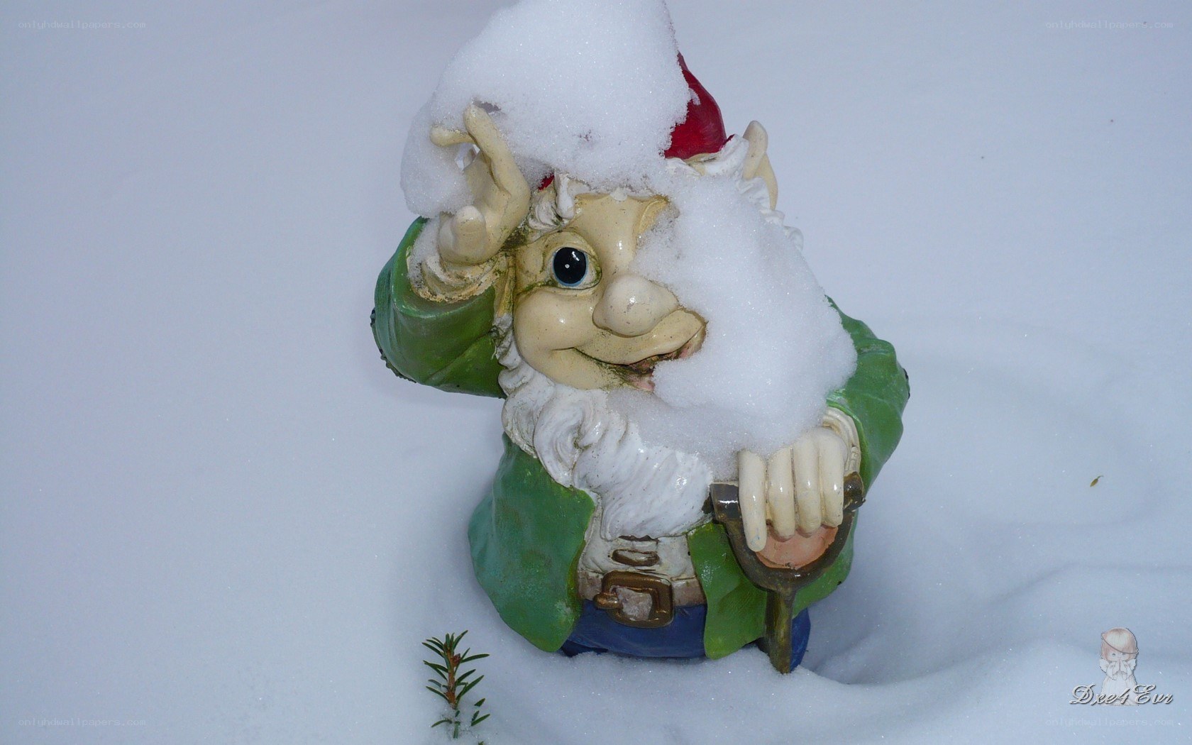 Gnome statue in snow
