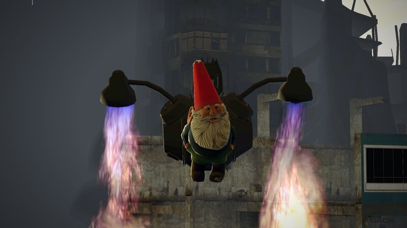 Gnome with jetpack flying