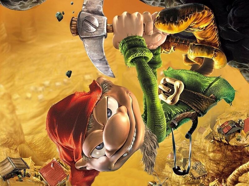 Gnome with pickaxe in desert
