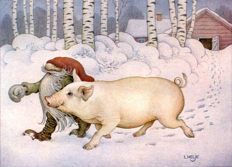 Gnome with Pig in Snow