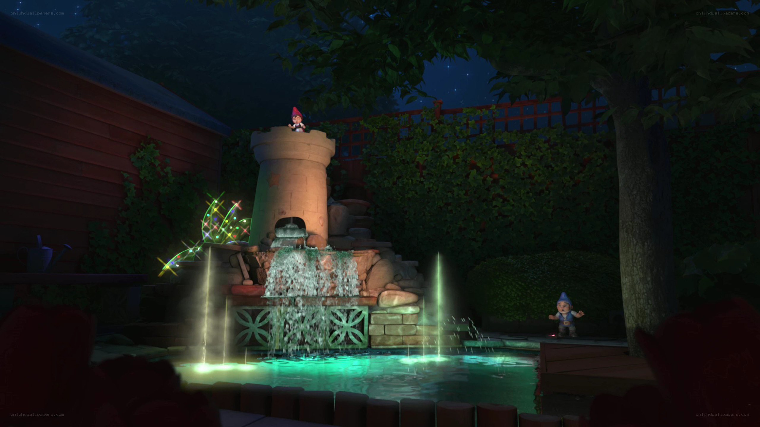 Gnomes at a garden fountain