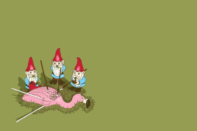 Gnomes Attacking Flamingo