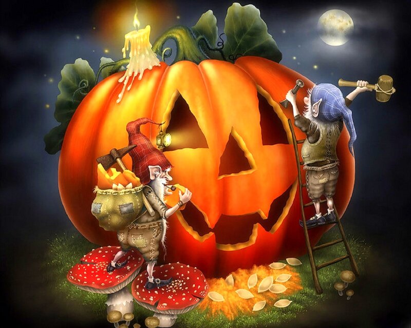 Gnomes Carving Pumpkin