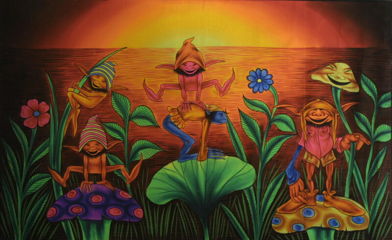 Gnomes dancing in a garden
