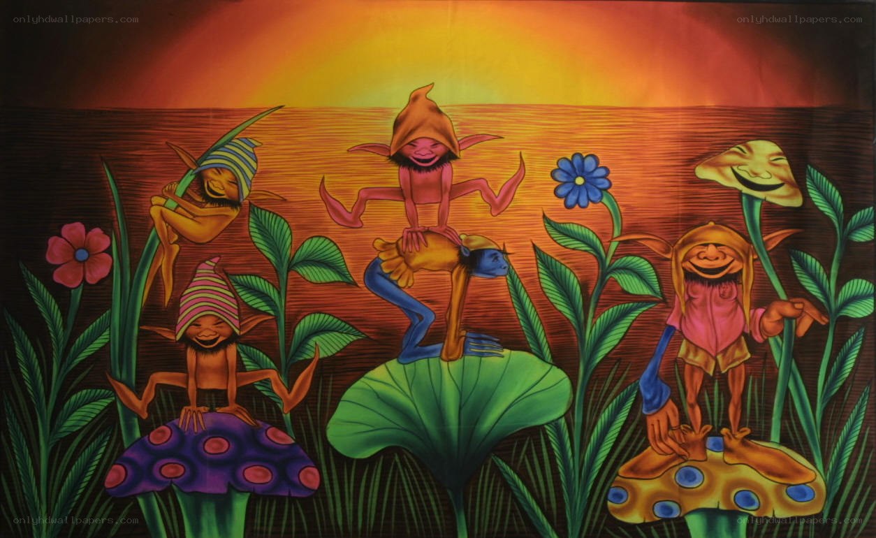 Gnomes dancing in a garden