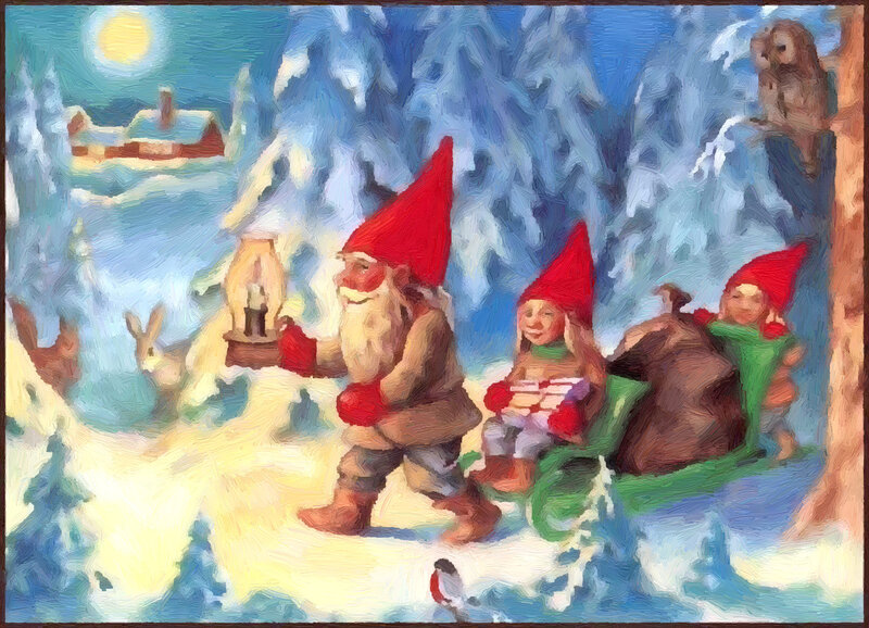 Gnomes in Winter Forest