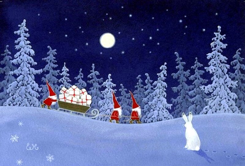 Gnomes Pulling Sleigh — Blue
