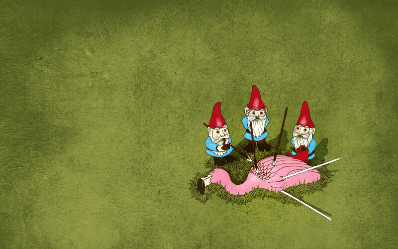 Gnomes with a flamingo