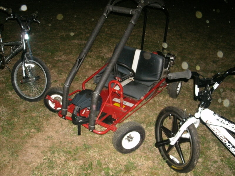 Go-kart and bicycles at night