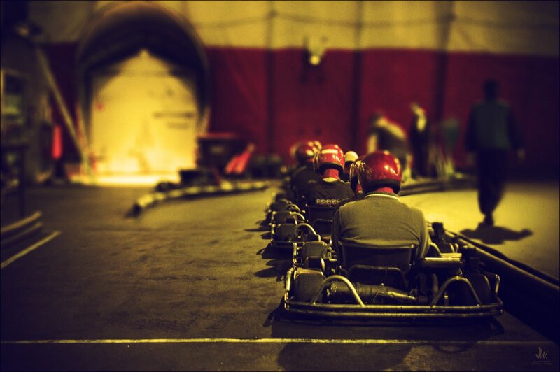 Go-kart racers in line