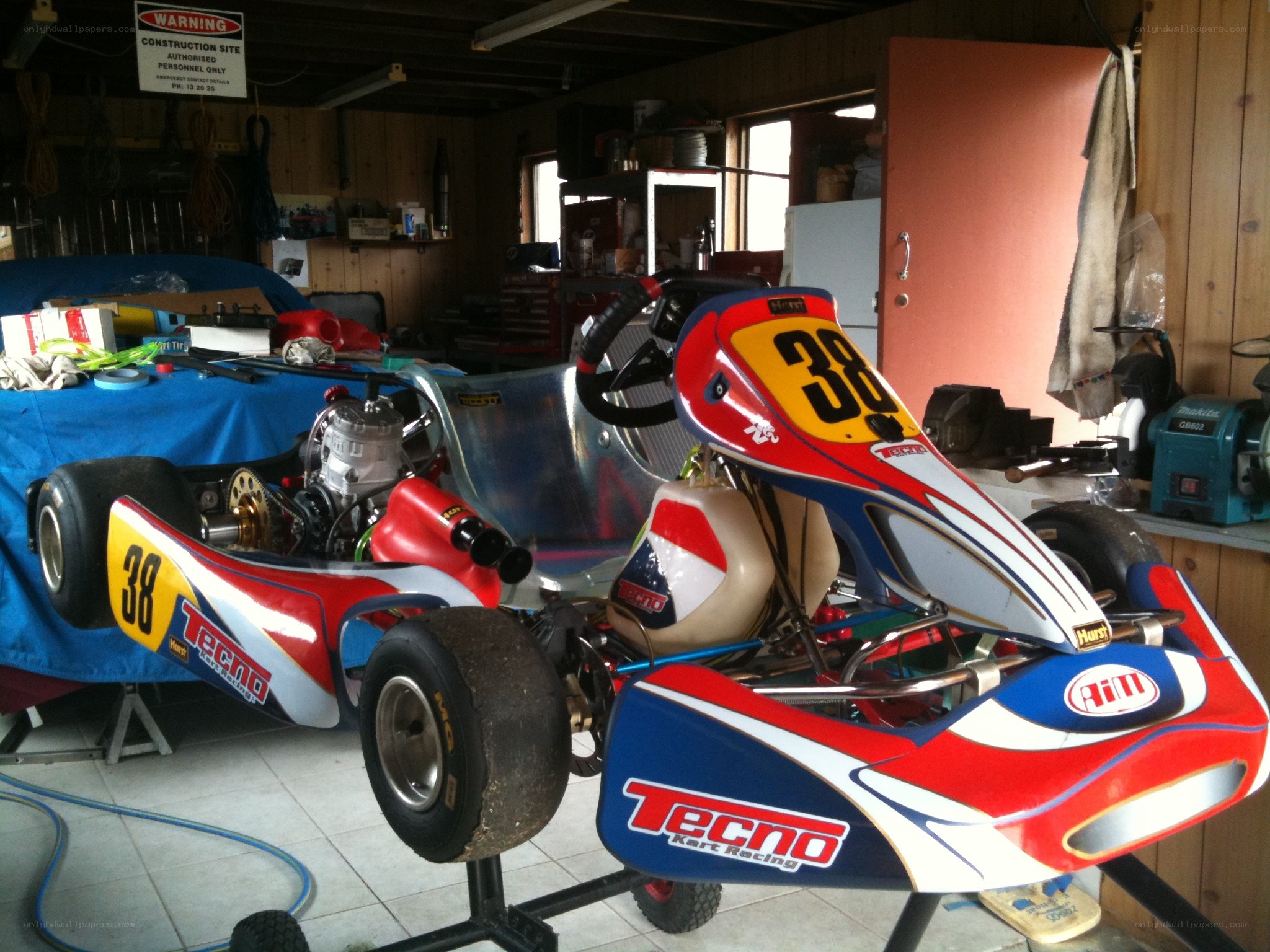Go-karts in a garage