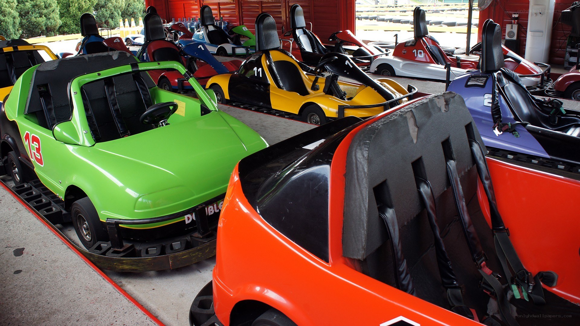 Go-karts in a garage