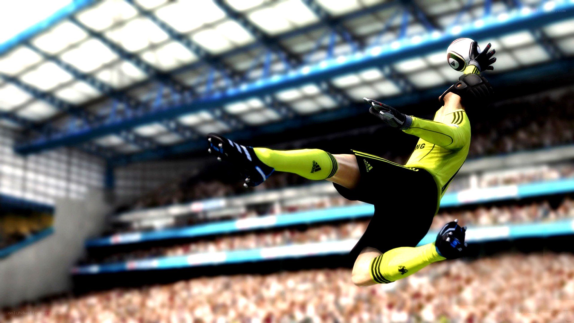 goalkeeper saves ball in stadium