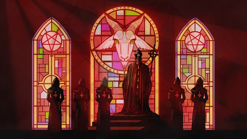 Goat-headed Figure in Church — Red