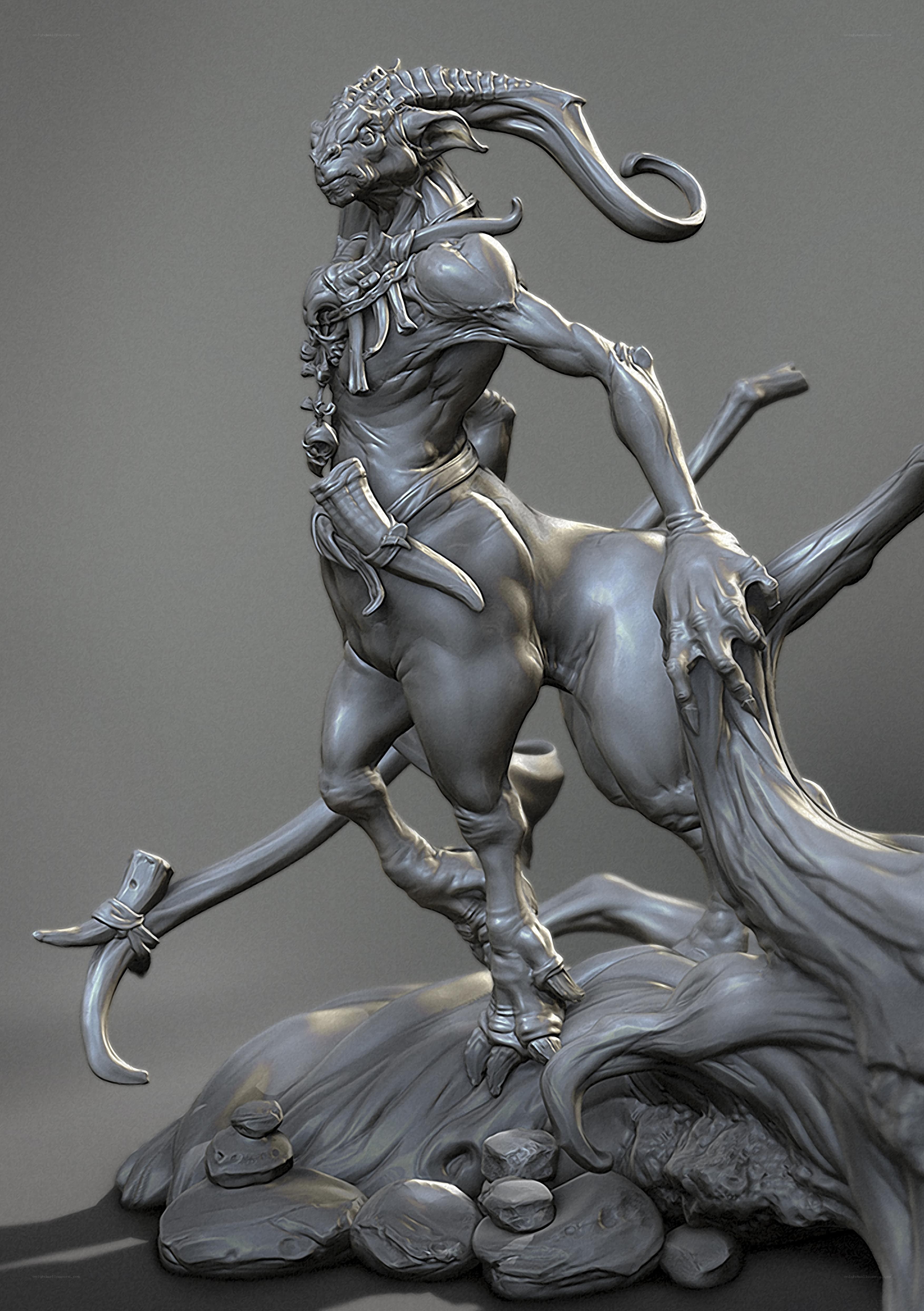 goat-like fantasy creature sculpture