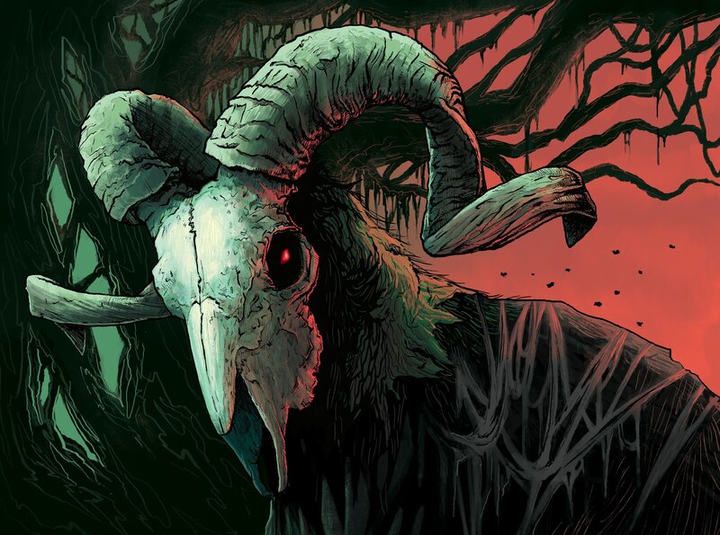 Goat Skull with Red Eyes