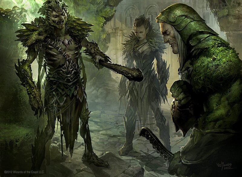 Goblin and elves in a ruined temple