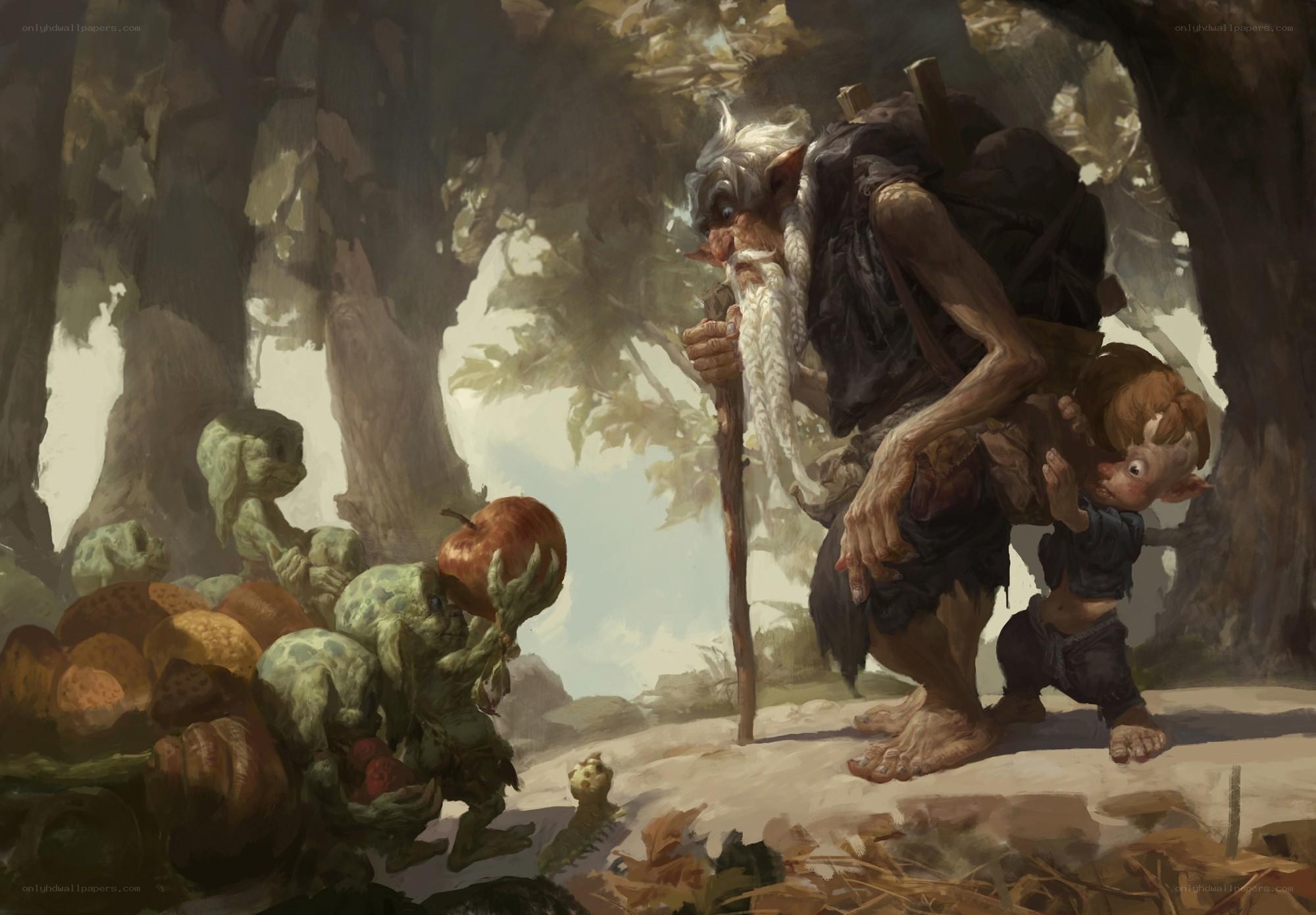 Goblin and gnome in forest