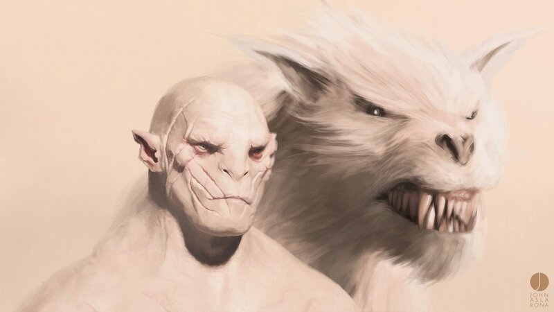 Goblin and Wolf Creature — Beige