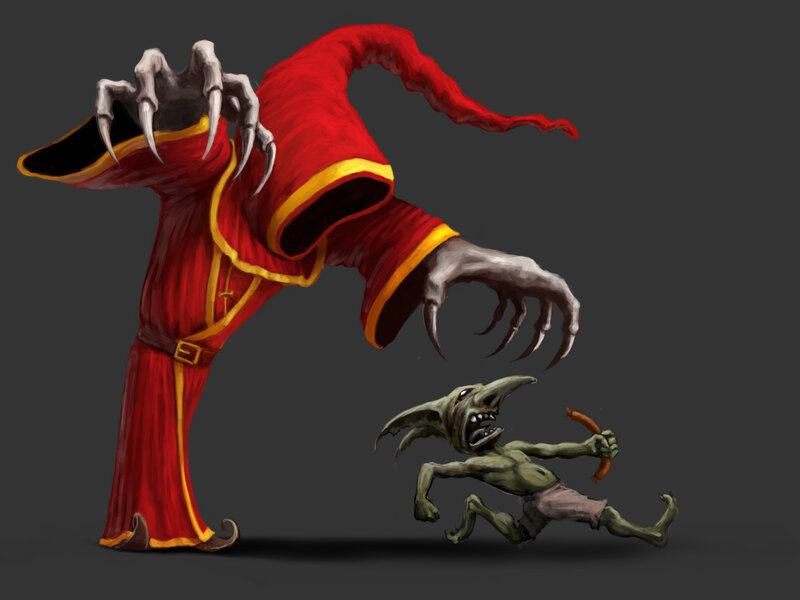 Goblin fleeing a wizard