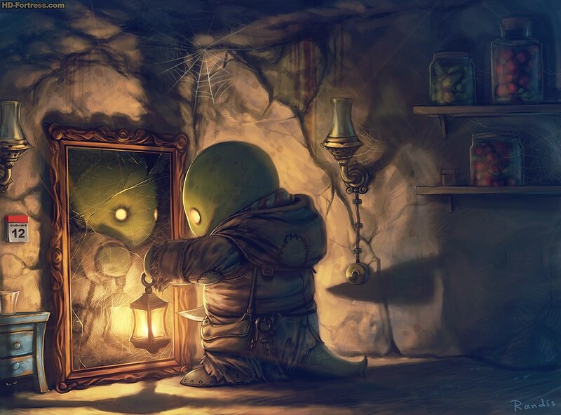 goblin in a cave with mirror
