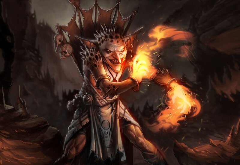Goblin mage casting fire spell