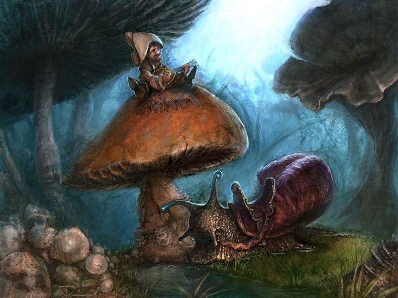 goblin musician on mushroom