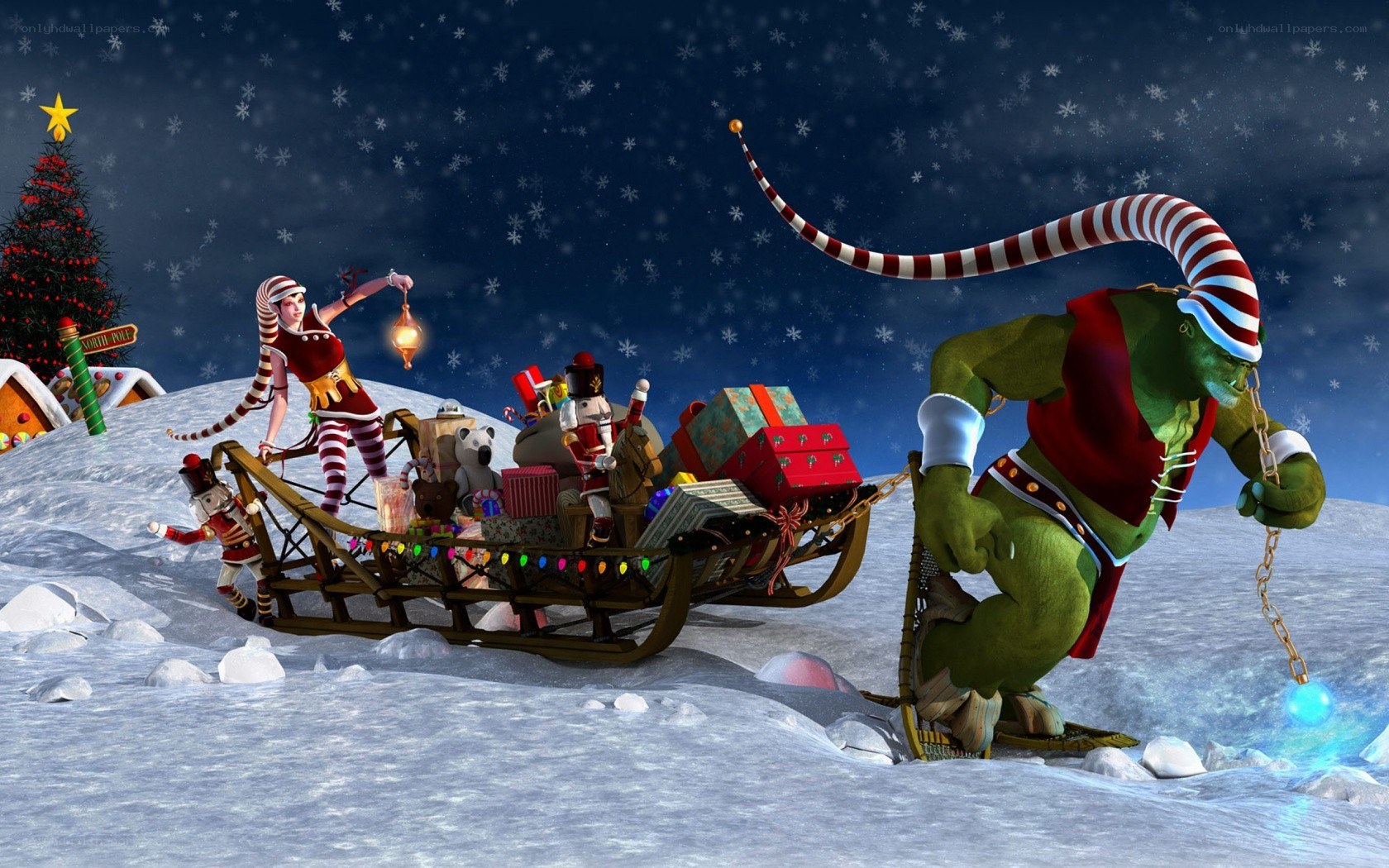 Goblin pulling a sleigh