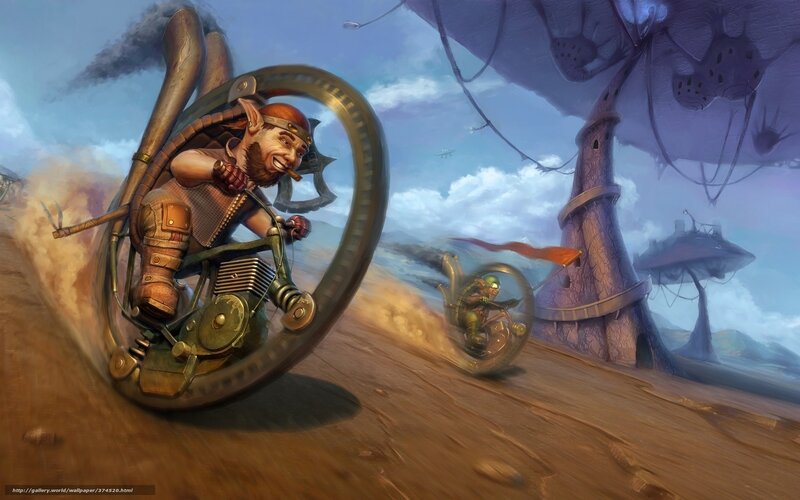 Goblin racers in steampunk vehicles