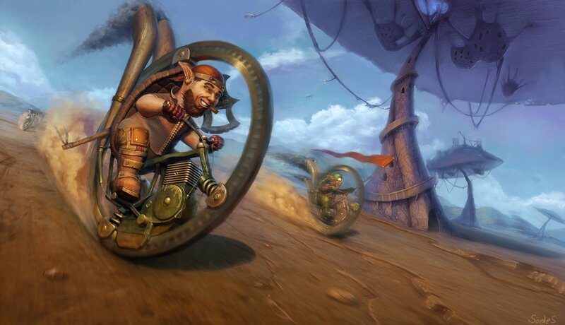Goblin racers on a desert track