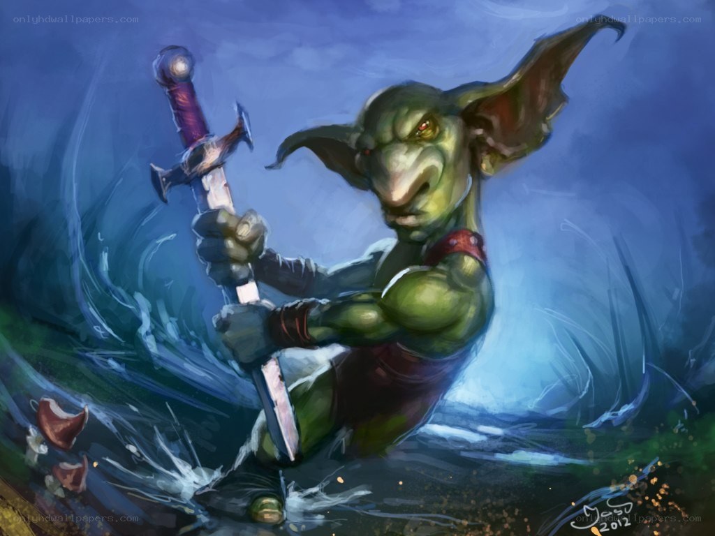 Goblin warrior in water