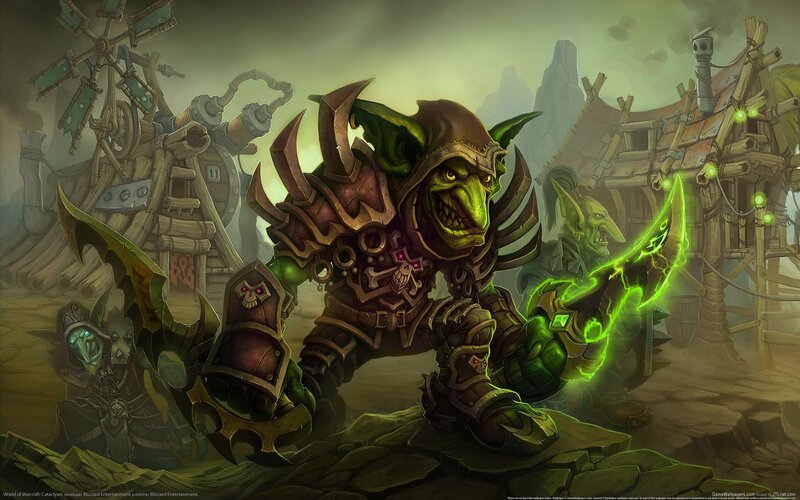 Goblin warriors in a war-torn village