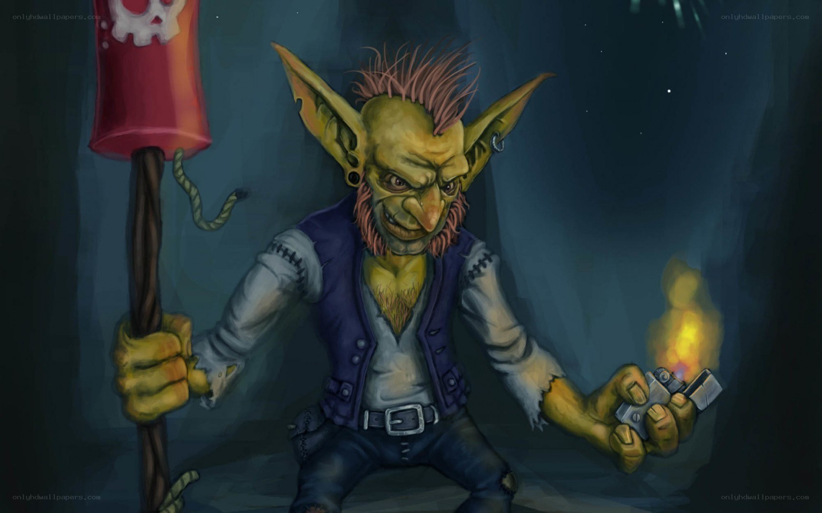goblin with torch and lighter
