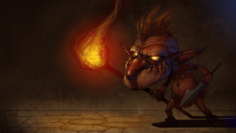 Goblin with Torch and Sword